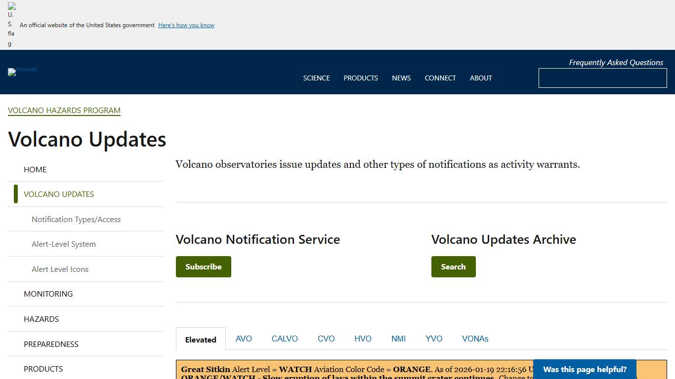 Volcano Updates | U.S. Geological Survey