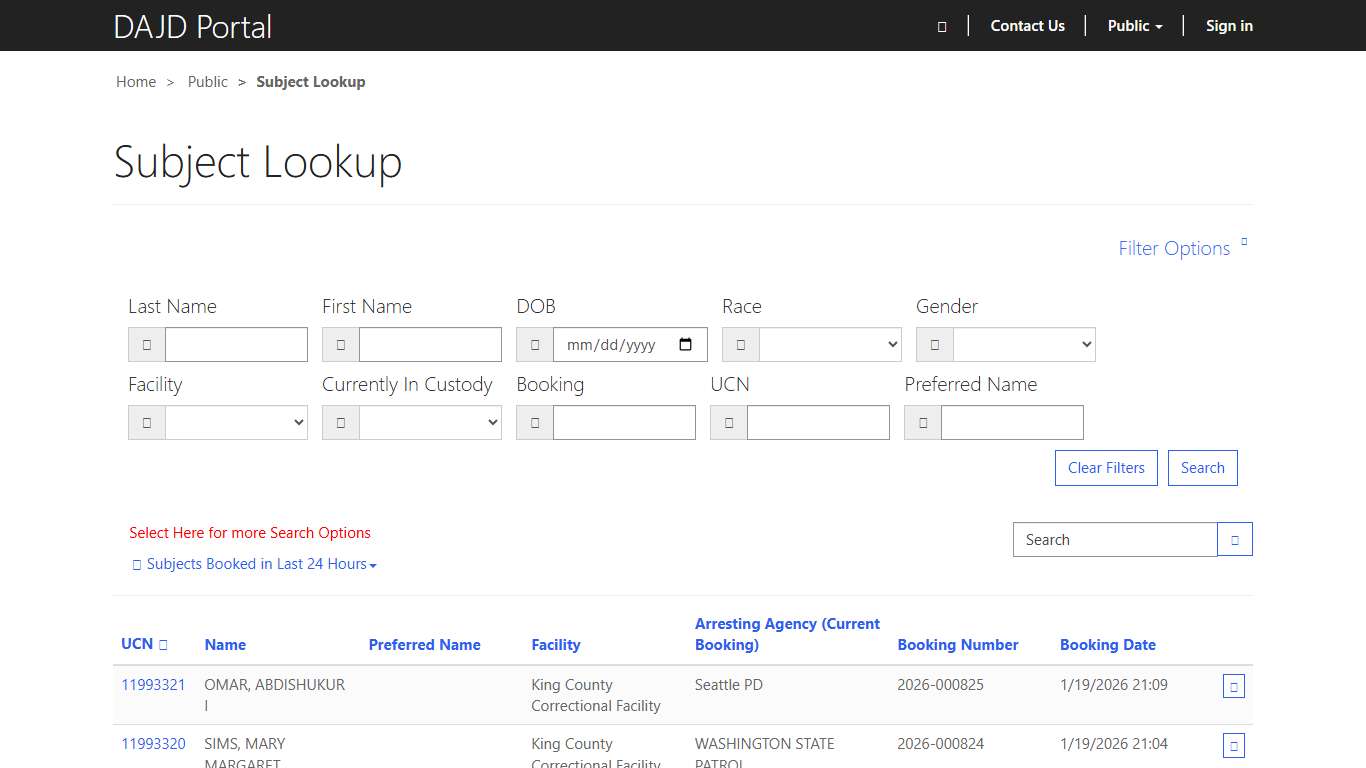 Subject Lookup · Custom Portal